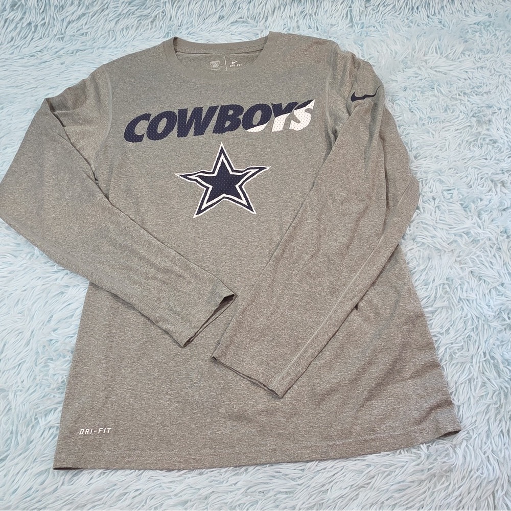 Nike Dallas Cowboys Long Sleeve Shirt Gray Dri-FIT Graphic Tee NFL Football
